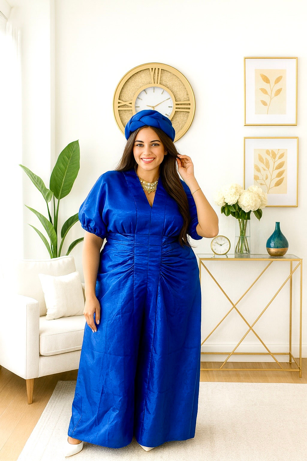 ROYALTY BLUE BOU BOU DRESS Made, HEAD BAND INCLUDED