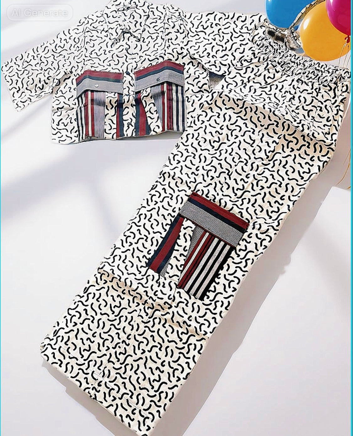 Onyinye Black and White Cargo pants embroidery Aso oke pant set